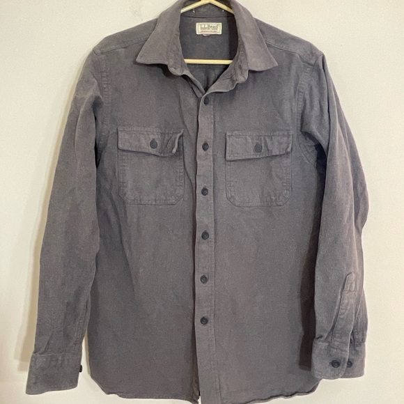 LL Bean Chamois Cloth Work Shirt Mens Medium Gray Heavy Long Sleeve Button Up - Picture 2 of 9